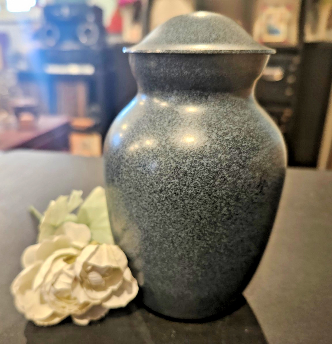 Brass Small Memorial Cremation Urn With Metal Lid For Pet Ashes Blue/Black MINT!