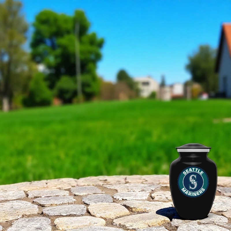 Seattle Mariners Baseball Style Cremation Urn Adult Ashes Black Metal 8 In Urns