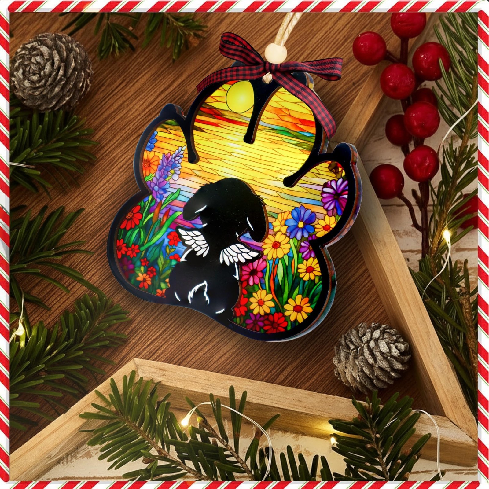Dog Paw Memorial Ornament with Sympathy Card, Dog Memorial Suncatcher, Pet Re…