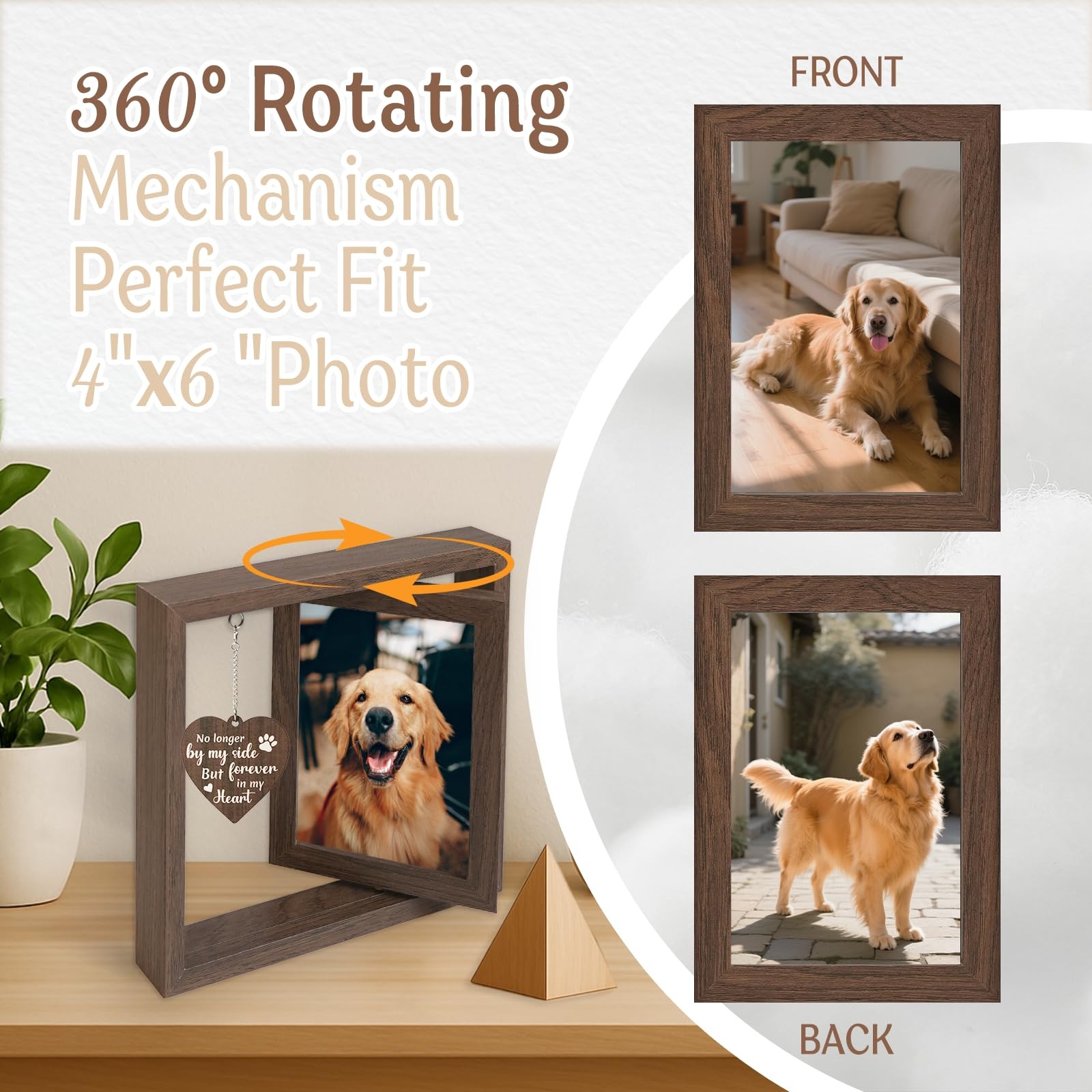 Pet Memorial Gifts for Loss of Dog, 4×6 Rotating Wooden Picture Frame, Loss o…