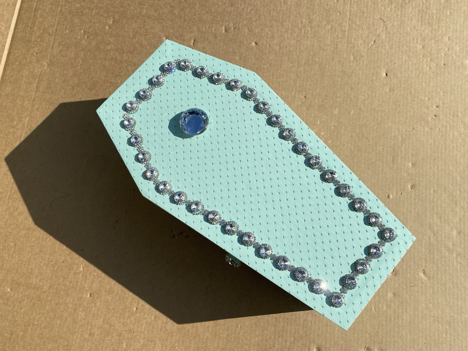 Cradle to Grave Small Pet Cat Dog Casket Coffin Rhinestone Mint Green Burial Box