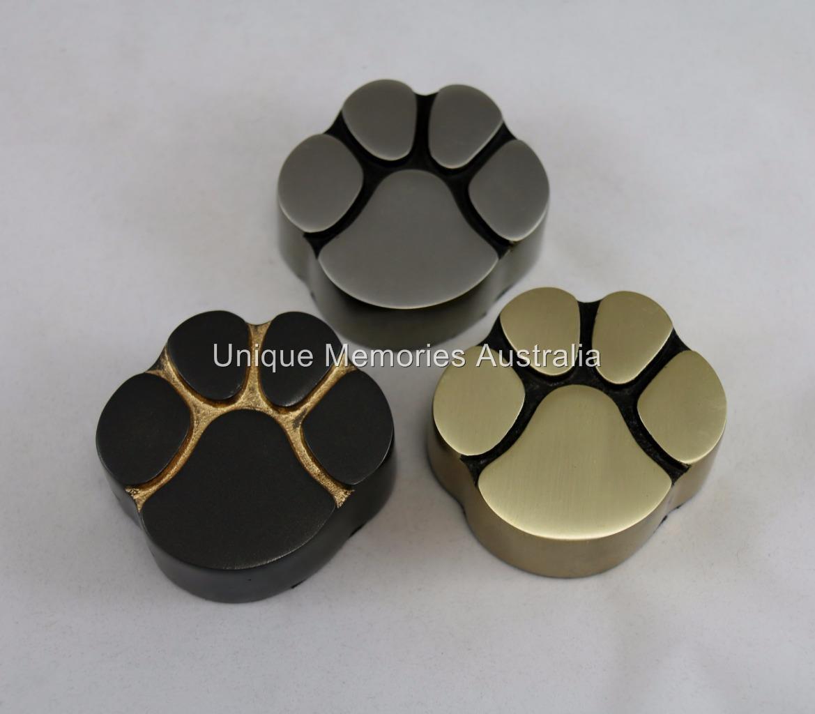 Solid Brass Bronze Cat & Dog Pet Paw Print Keepsake Cremation Funeral Urn + Case