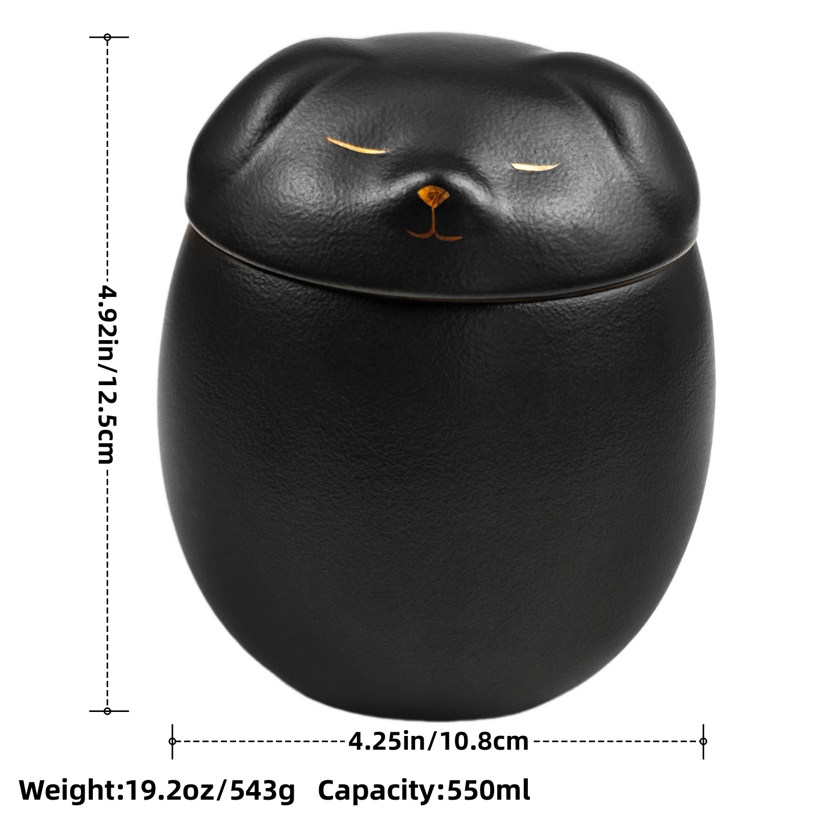 Smiley Dog Shaped Black Pet Urn 4.9*4.3in Memorial Urn For Small Dog & Cat Ashes