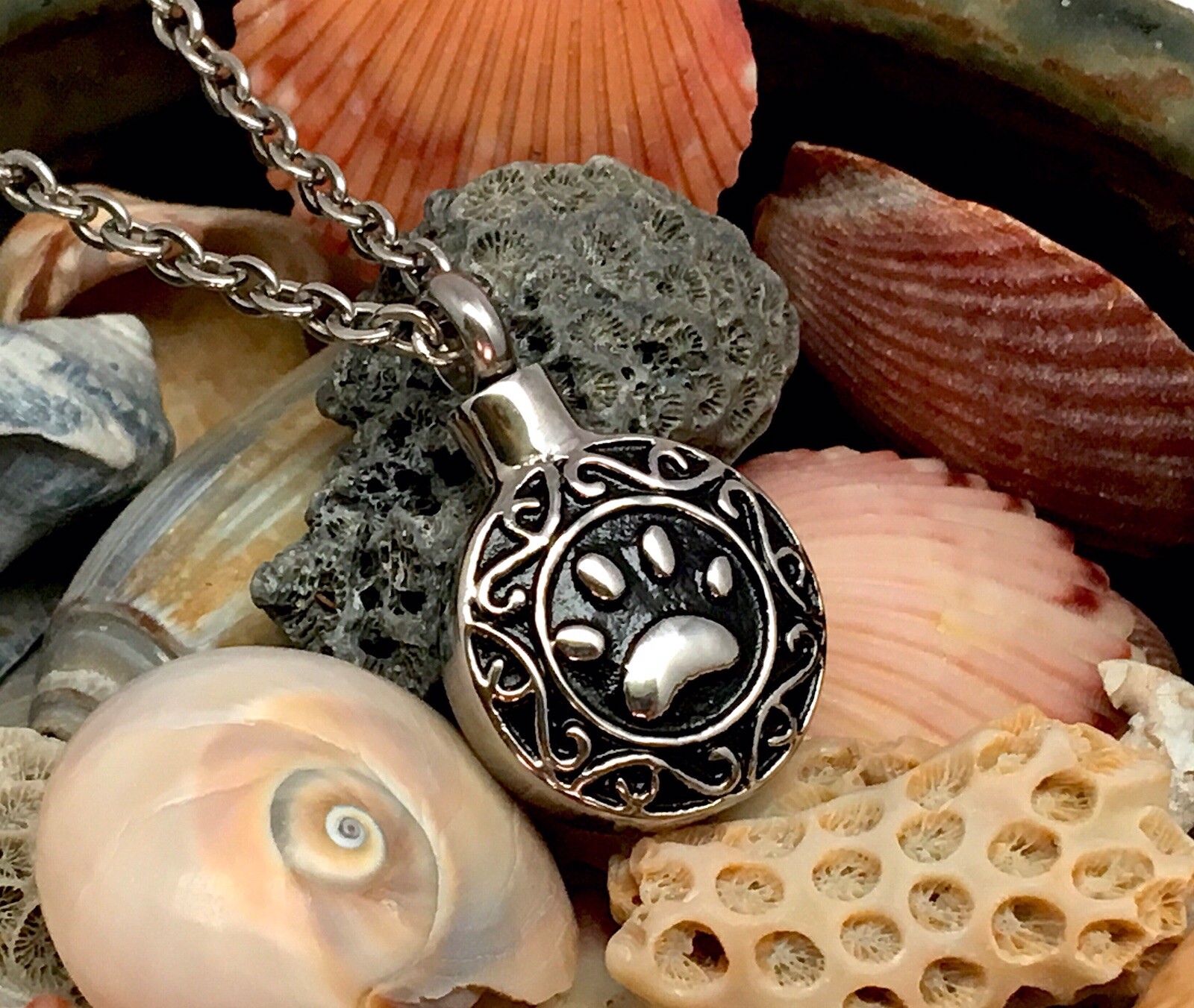 Celtic Paw Print Pet Cremation Jewelry Ashes Urn Necklace Ash Pendant Dog Cat