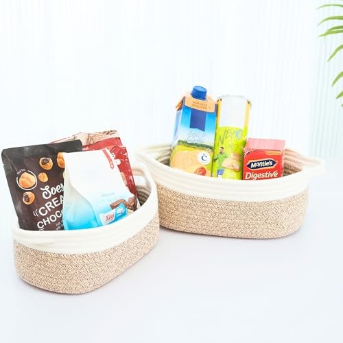 5-Piece Small Decorative Woven Storage Baskets Set for Shelves, Light Brown