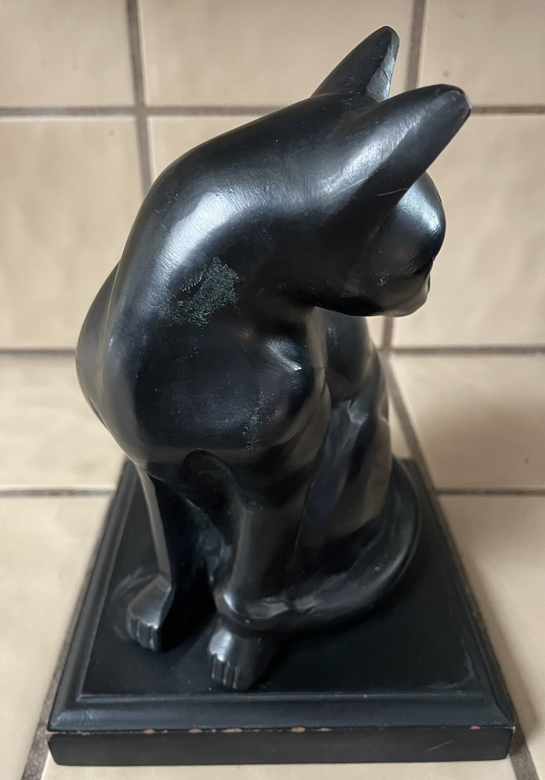 CAST IRON KITTY CAT FIGURINE MEMORIAL IN LOVING MEMORY STATUE W/ STAND