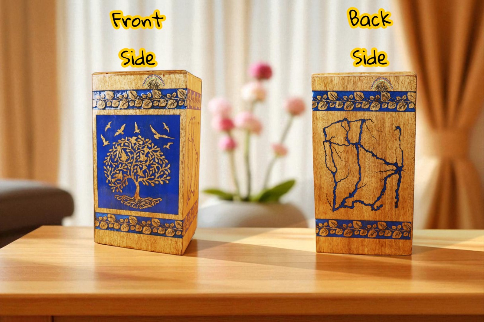 Wooden urn box – Handcrafted Ocean Wave Urn – Wooden Memorial Box for Loved Ones