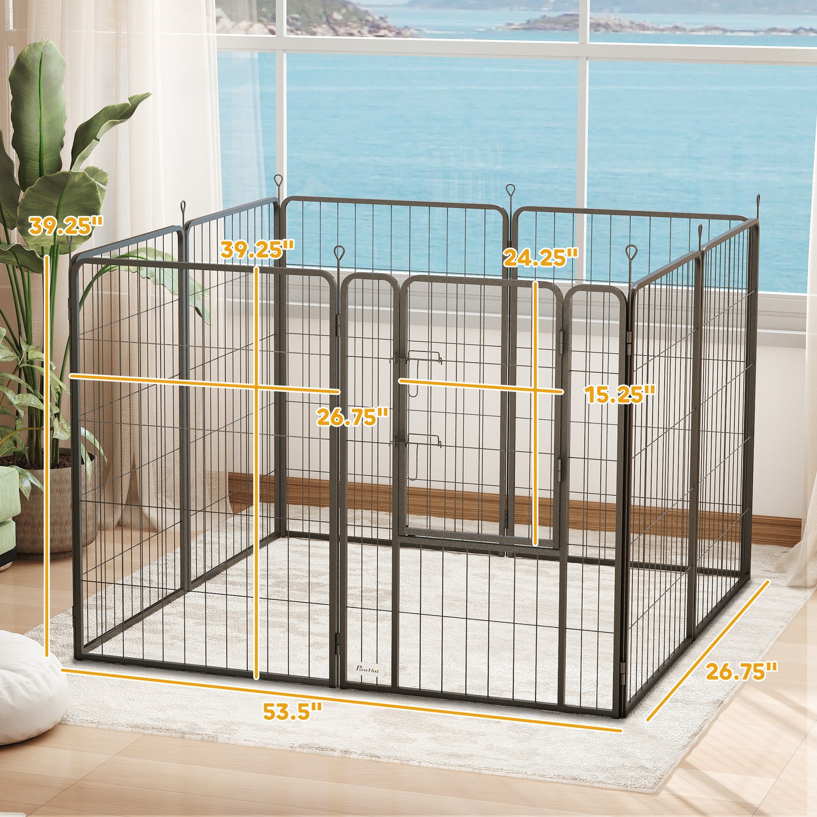 39 Inch Exercise Pen, Heavy Duty Dog Playpen, 8 Panel Metal Pet Fence for Medium