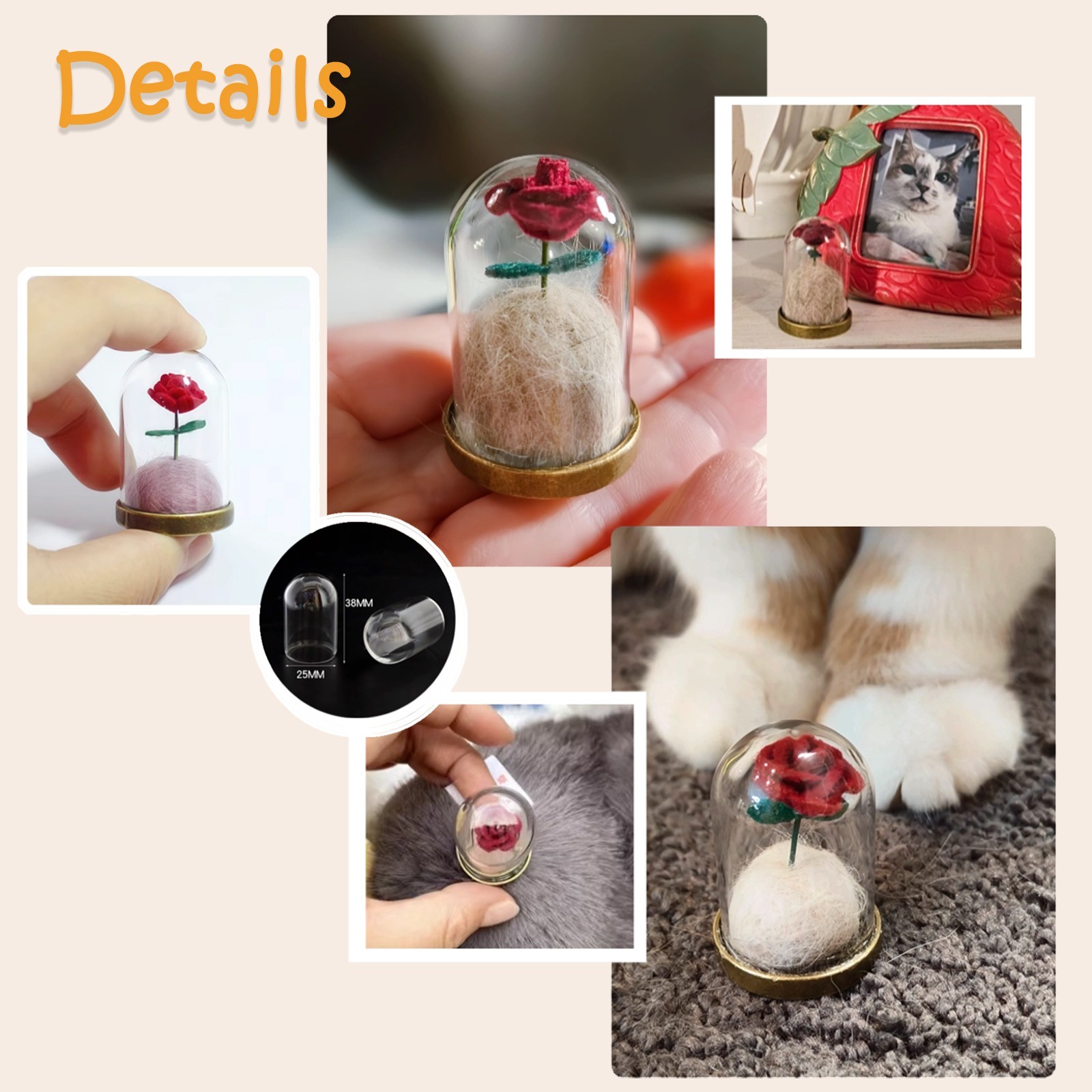 Pet Hair Memorial DIY Kit, Glass Keepsake & Paired with a Resin Angel Figurine