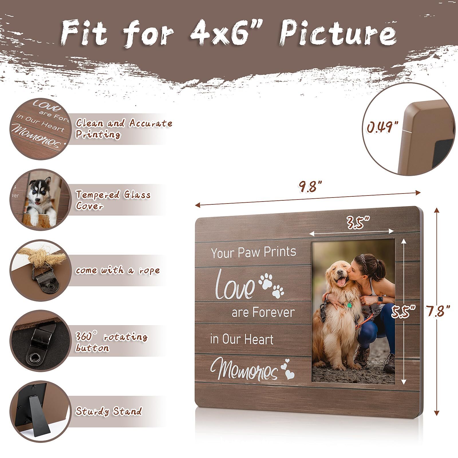 4×6 Dog Memorial Picture Frame Pet Memorial Gifts for Loss Dog Sympathy Gift Paw