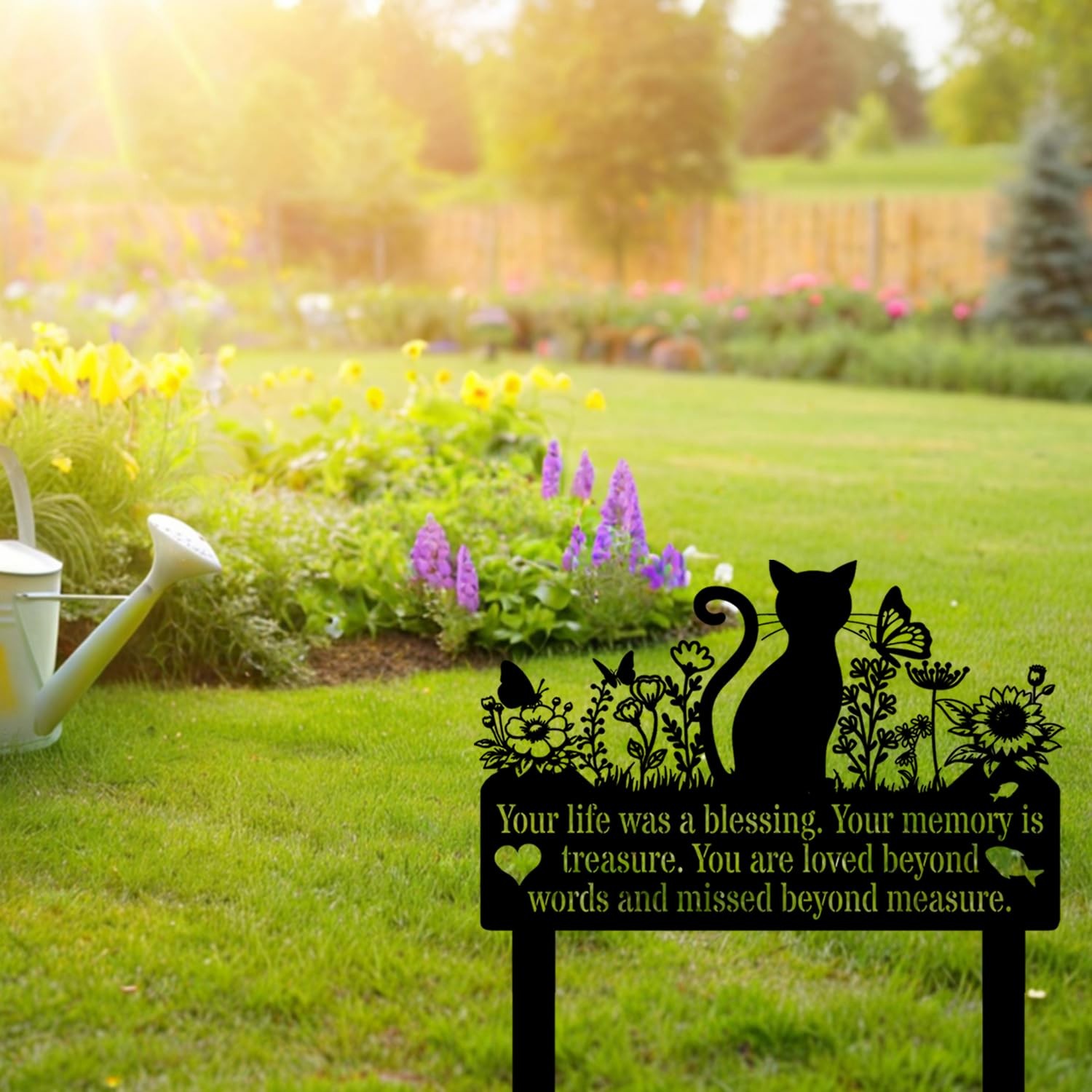 Cat Metal Grave Marker Memorial Garden Stake Waterproof Pet Headstone 12 Inch