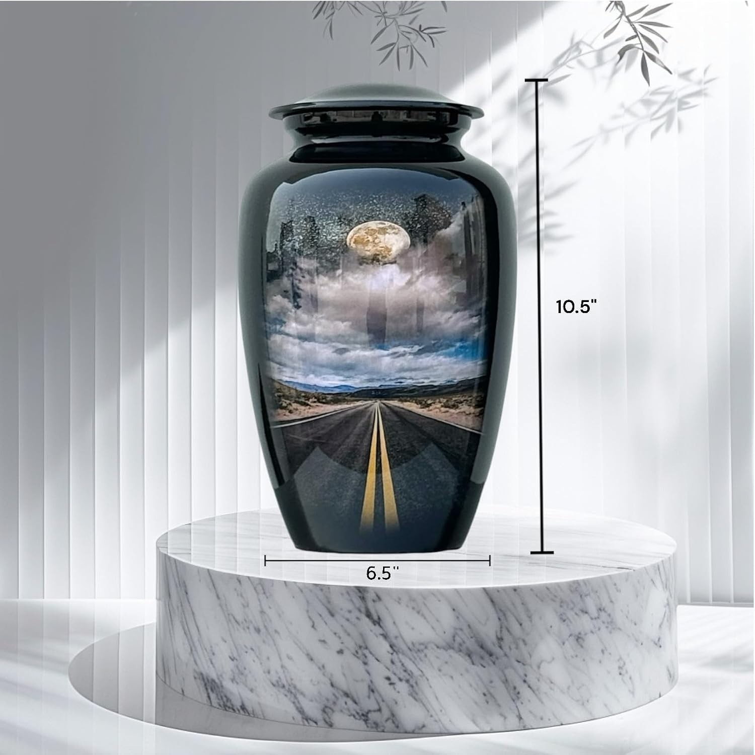 10.5” Road Path Cremation Urn Adult Large Black Urn for Human Ashes with Bag
