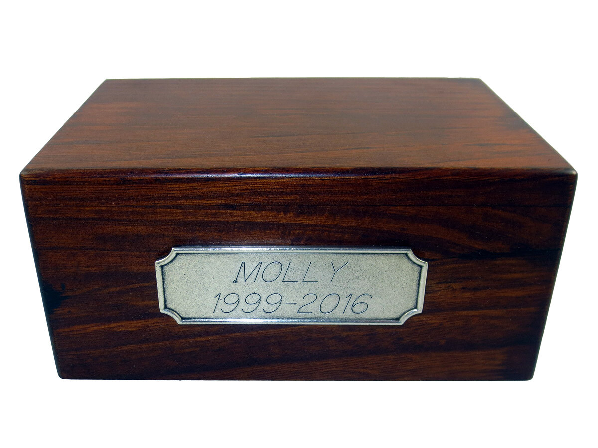 Beautiful Paulownia Wood Personalized Urn with White Cockapoo Figurine
