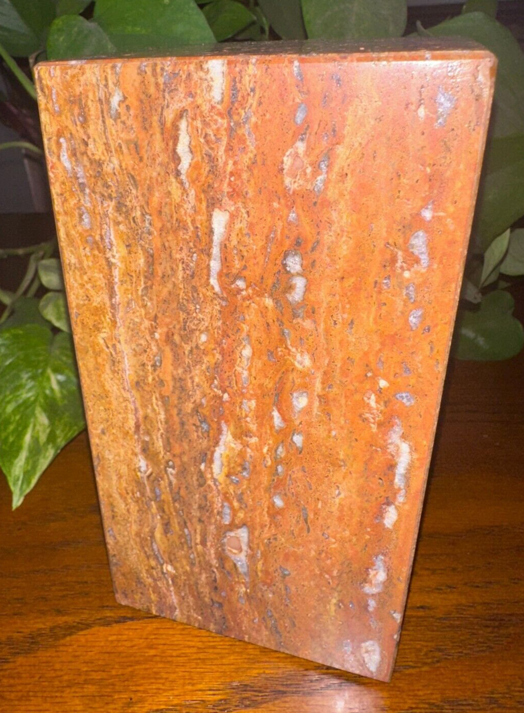 Natural dark travertine marble rectangle pet urn memorial dog cremains handmade