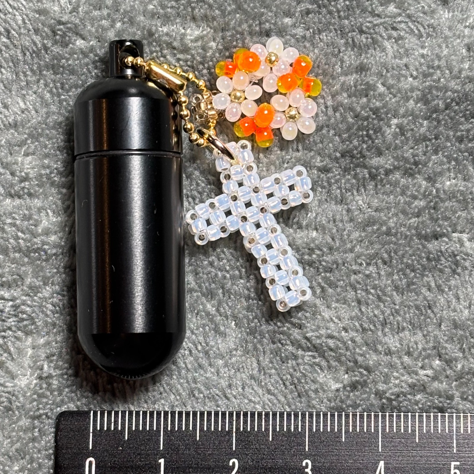 Cremation Ashes Keychain – Cremation Keepsake(white cross and orange ornaments)