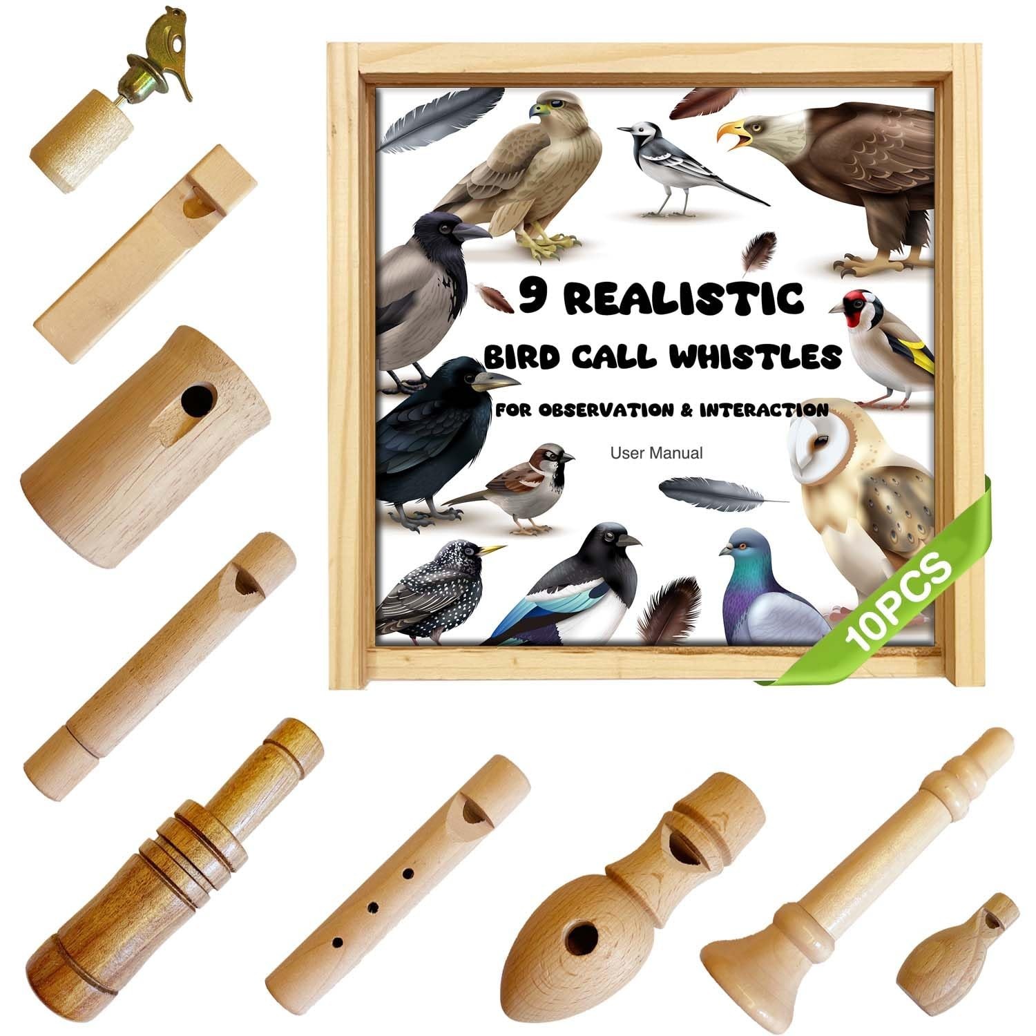 ZDH 9-Piece Wooden Bird Call Set – Handcrafted Bird-Call in Glass Wooden B