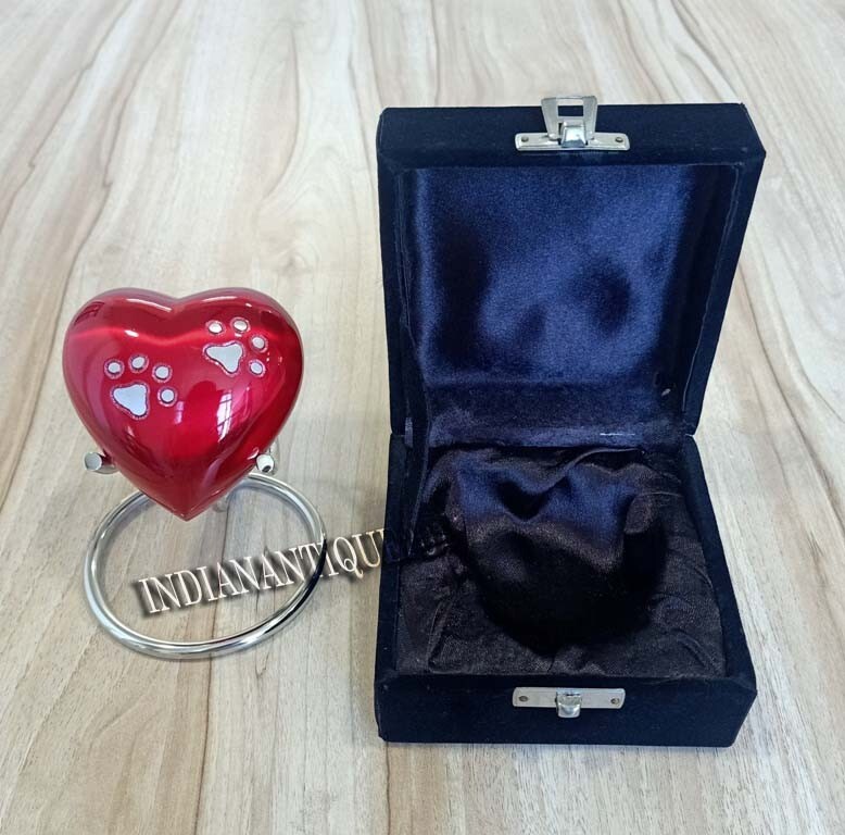 Red Urn Keepsake Mini Heart Cremation Foot Print Pet Memorial Urn