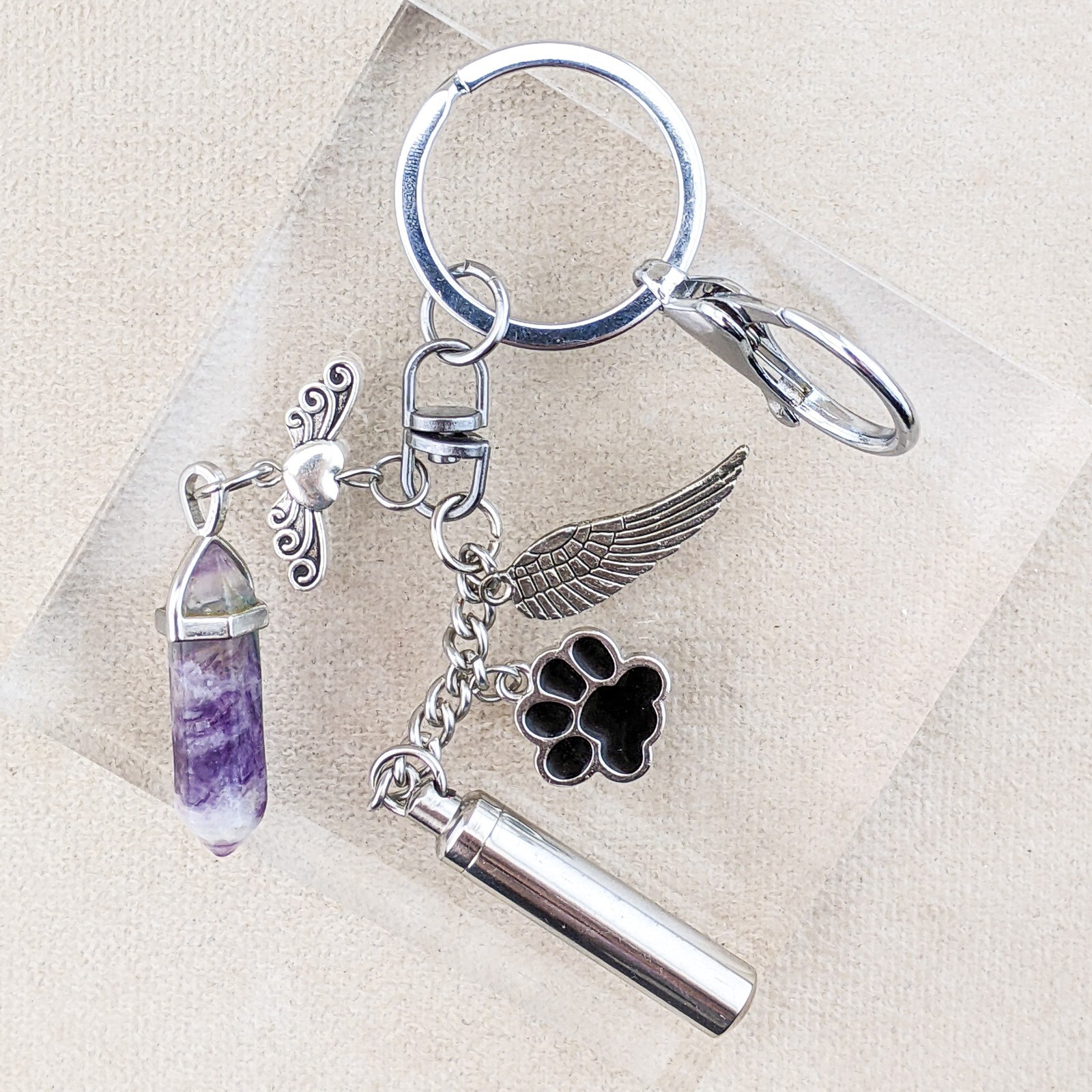 Pet Urn Keychain stone Keyring Ashes Cremation Keepsake Memorial Miniature Gift