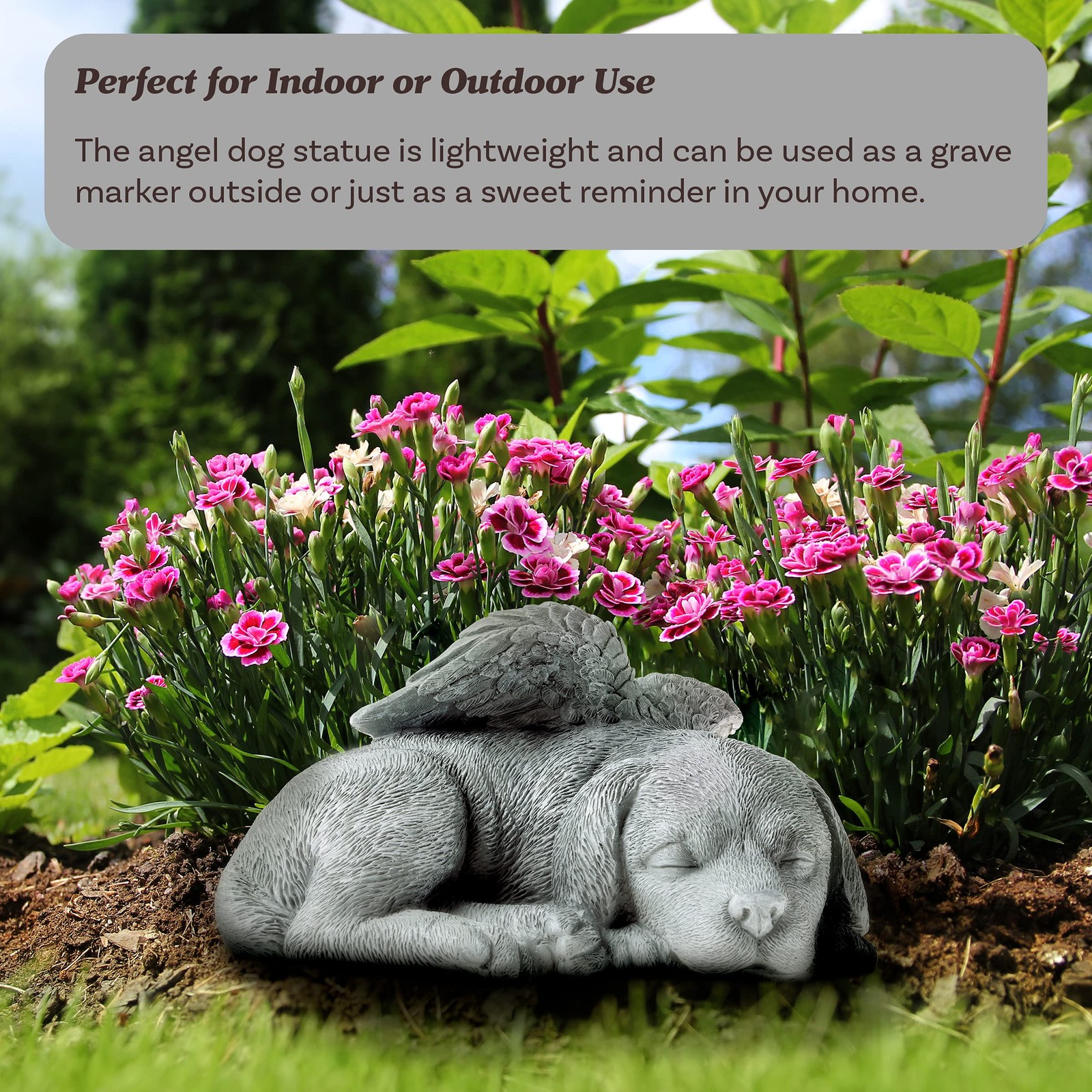 Pure Garden Sculpture Pet Memorial Statue, 9x7x5 inches, Stone Finish