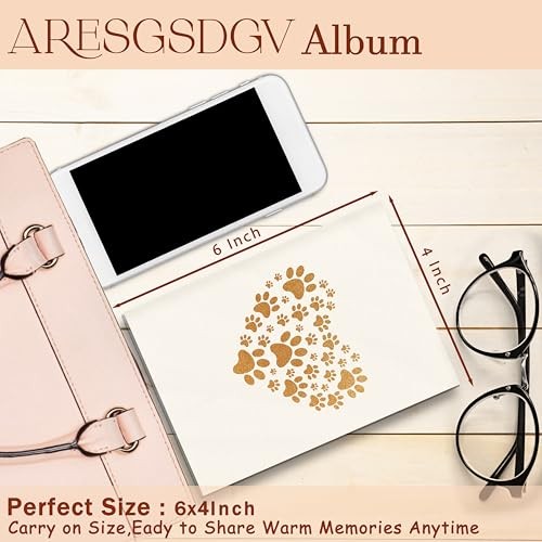 Pet Photo Album 4×6 18 Pockets Photos, Pet Lover Owner Gifts, Paw Heart-Yellow