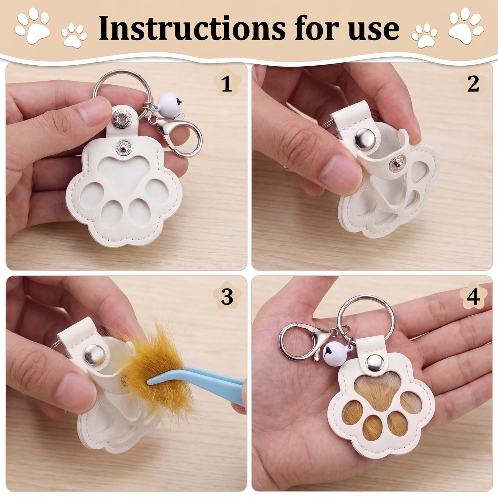 Shmidgoo Cat Dog Hair Keychain Pet Fur Keepsake, Paw Shape Black White Brown