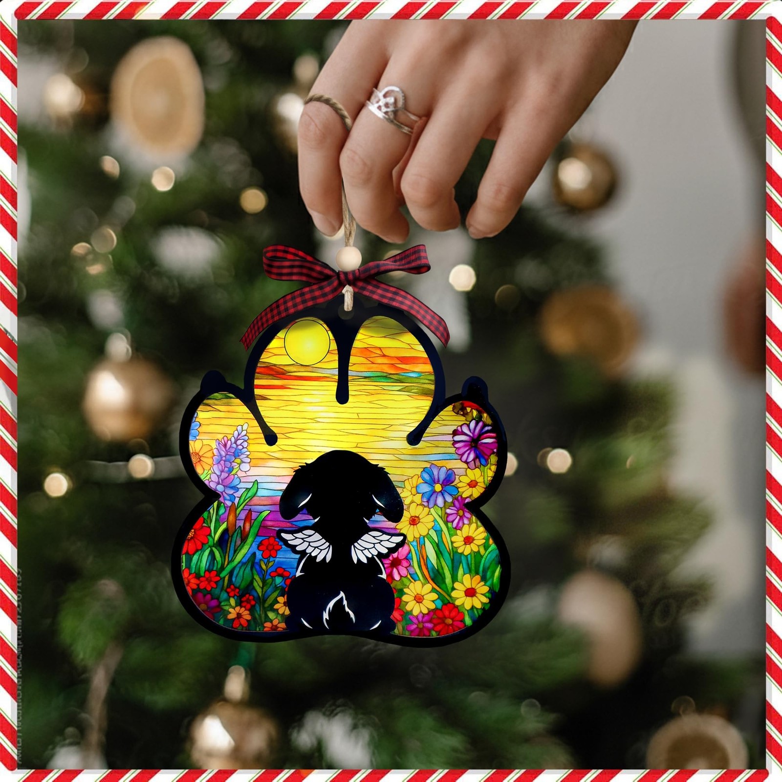 Dog Paw Memorial Ornament with Sympathy Card, Dog Memorial Suncatcher, Pet Re…