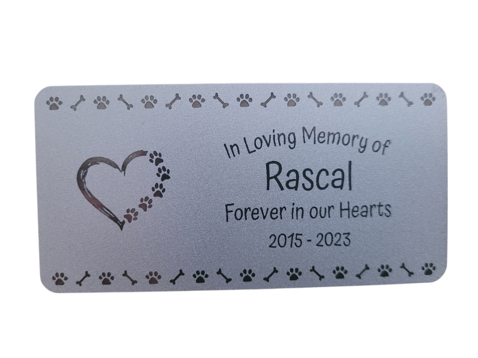 Pet Memorial Paw Print/Bone Plaque, 2″x4″ Aluminum, Dog Tribute, Rainbow Bridge