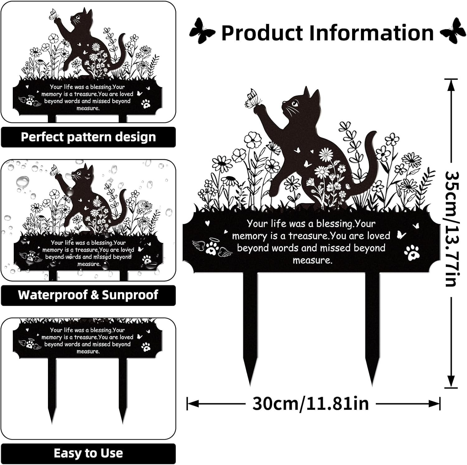 Cat Grave Decorations for Cemetery, Pet Headstone Sympathy Cat Memorial Stakes f