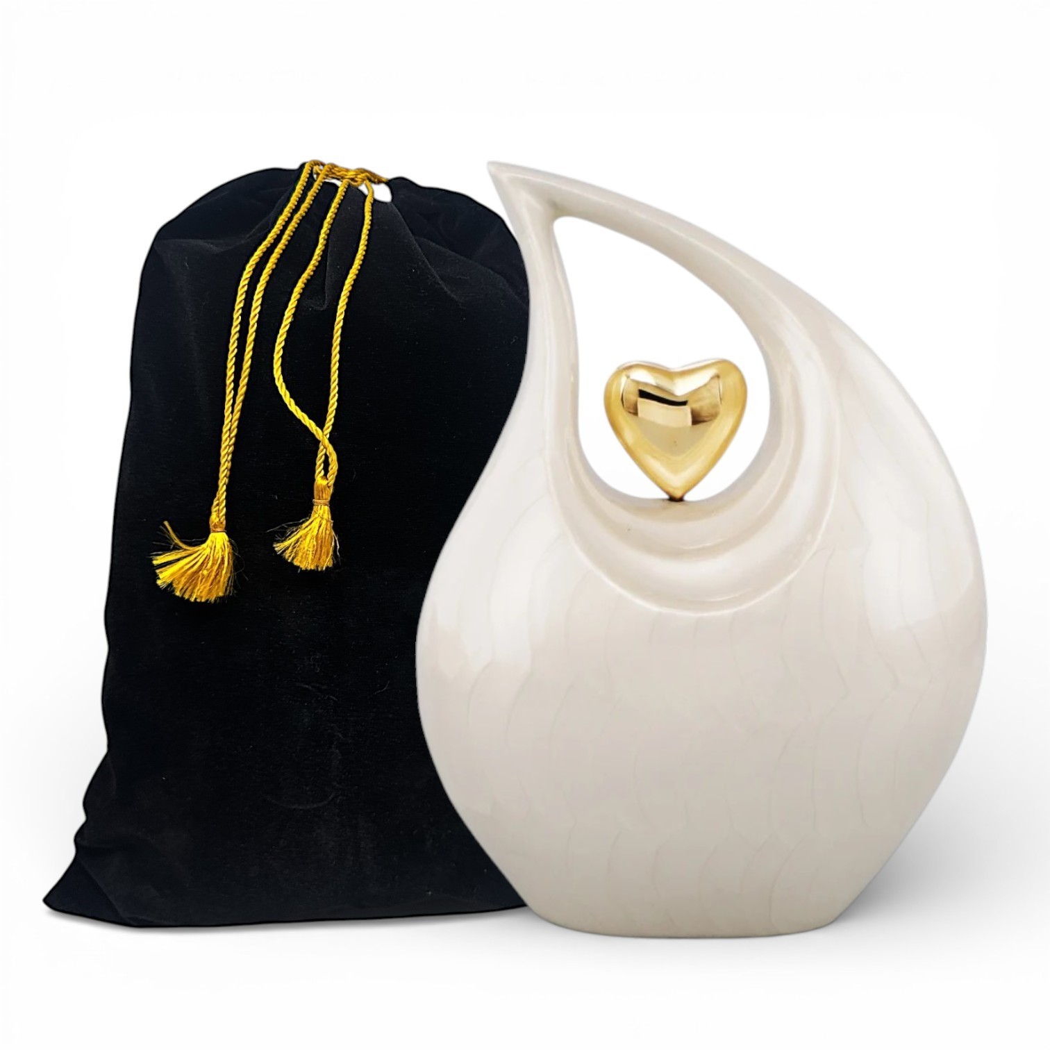 Personalized White Teardrop for Human Ashes Gold Heart Cremation Memorial Urn