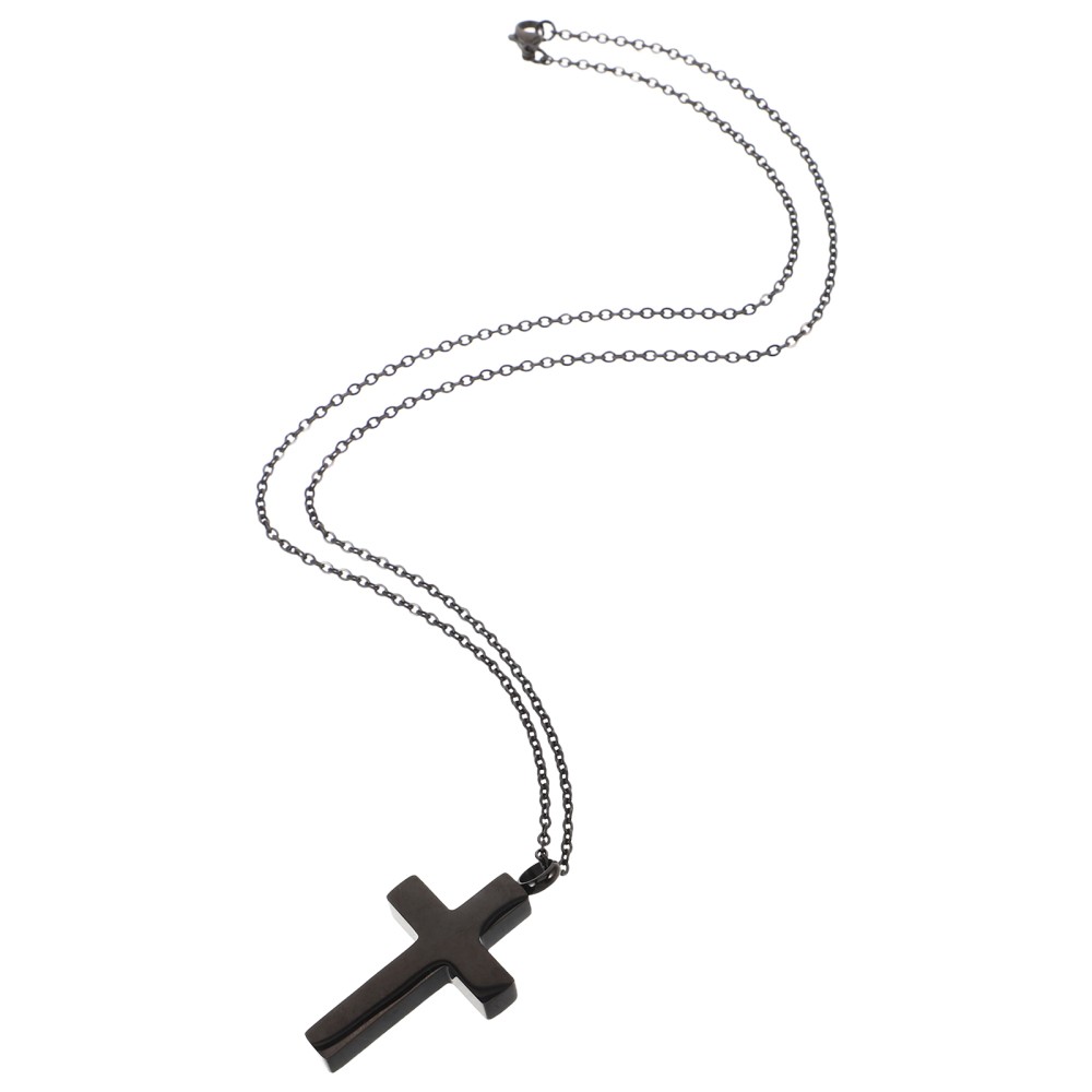 Memorial Cremation Pendant Stainless Steel Black Cross Urn Necklace For Ashes