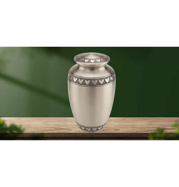 Brass Pewter Heart Engraved Cremation Urn Funeral Burial Jar for Human Ashes