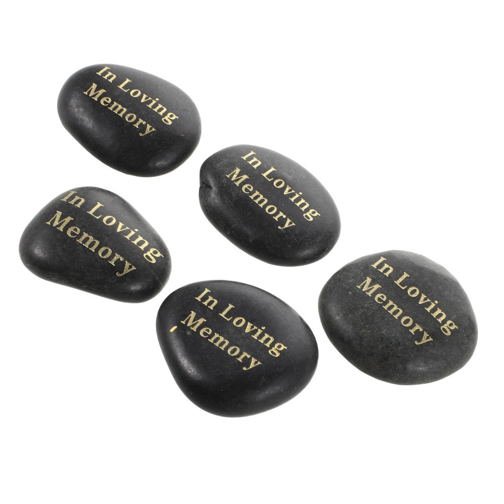 5Pcs Black Memorial Stones for Grave Handcrafted Engraved Cemetery Decor