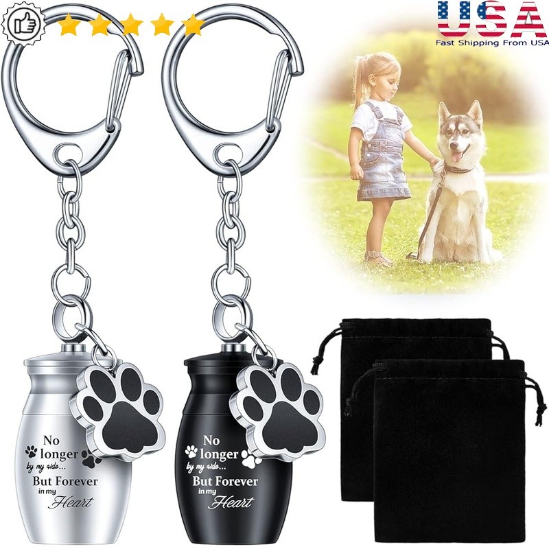 Pet Ashes Keychain Memorial Stainless Steel Dog Keepsake Urn Paw Print New