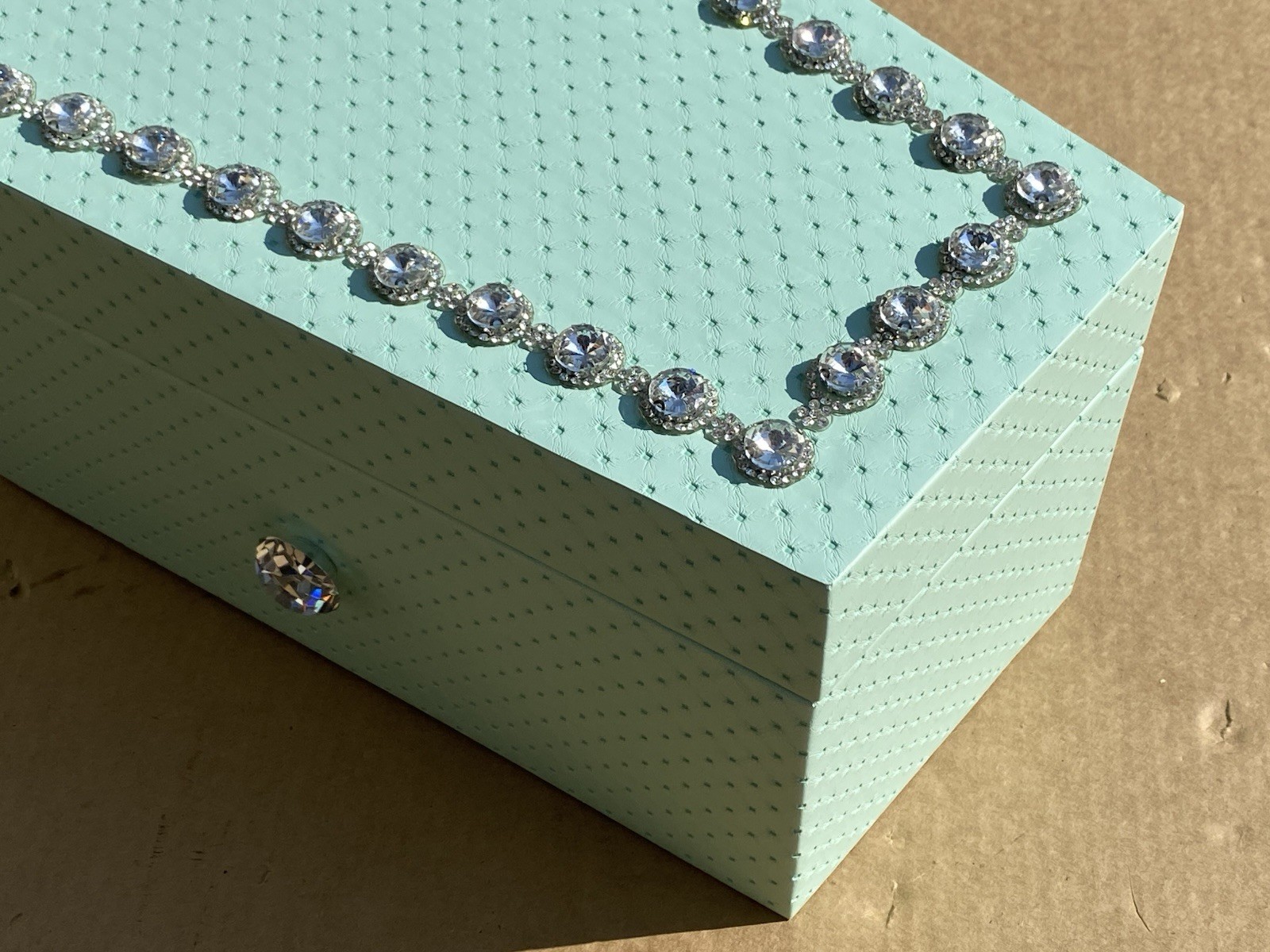 Cradle to Grave Small Pet Cat Dog Casket Coffin Rhinestone Mint Green Burial Box