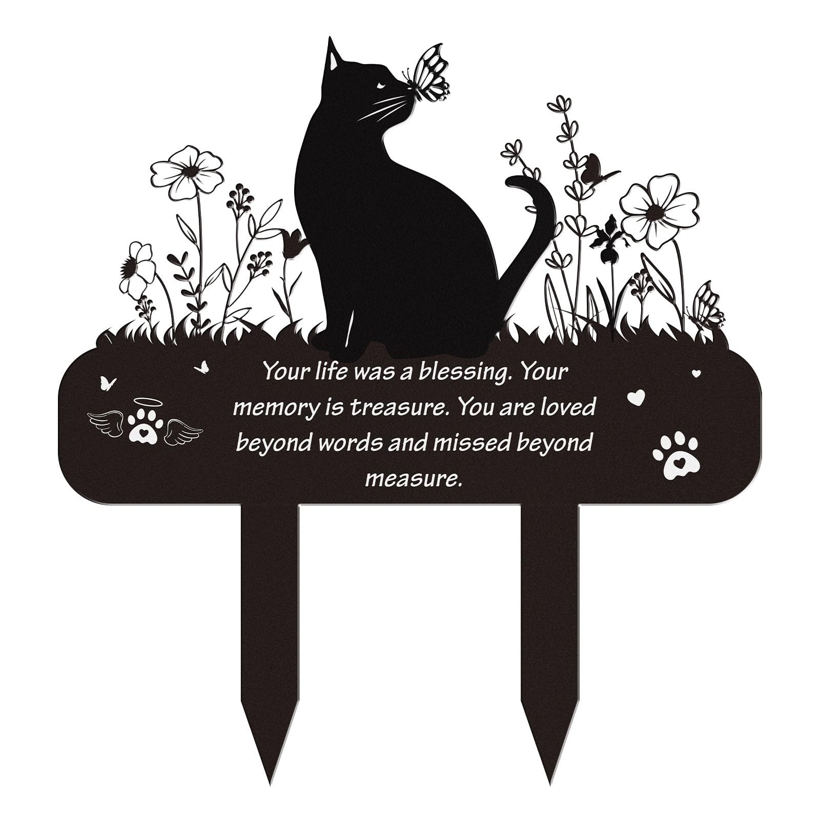Pet Cat Memorial Grave Markers – Flowers Butterfly Cat Metal Garden Stakes Gr…