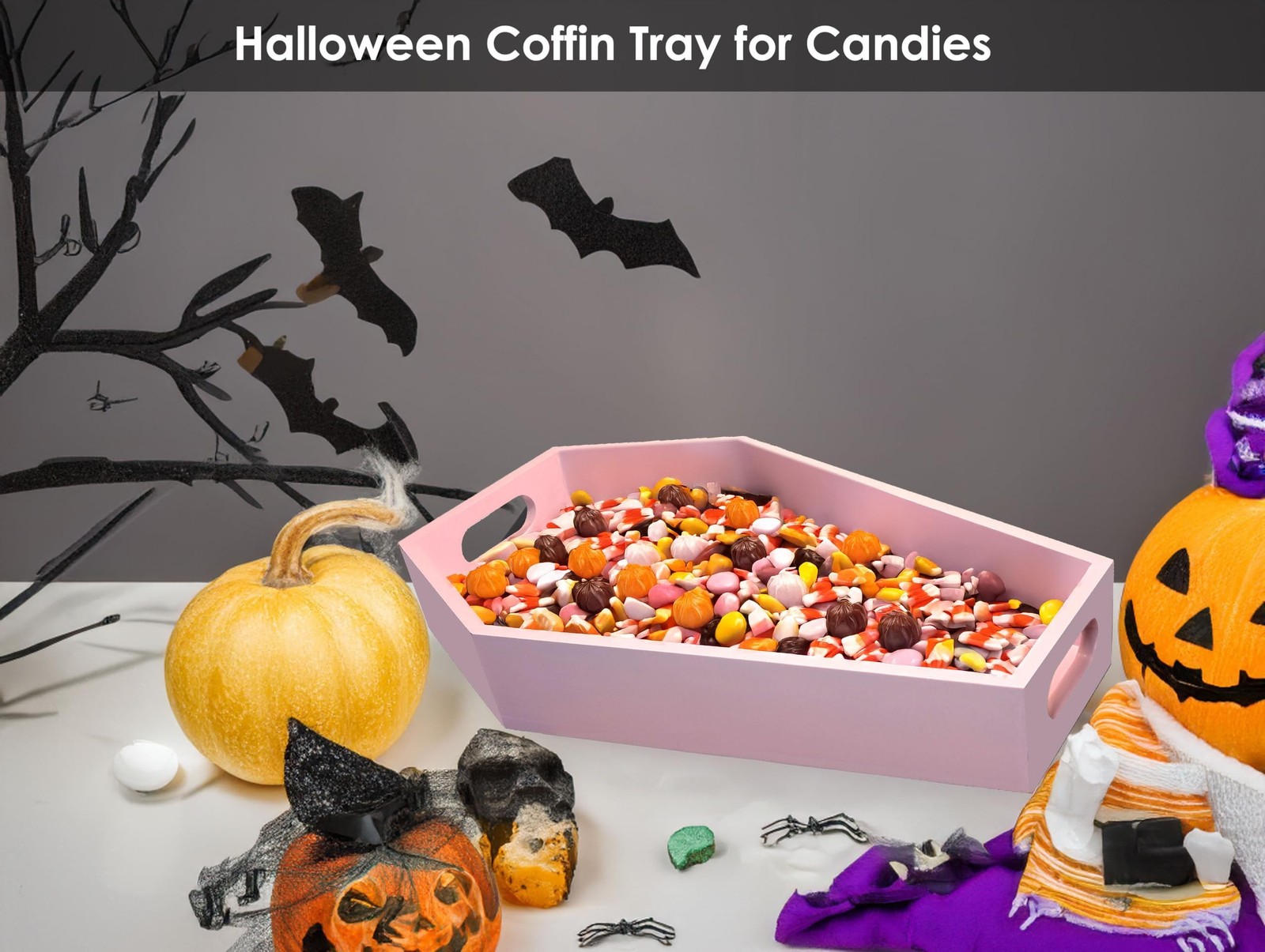 Pink Halloween Decor – Coffin Tray 14.2” Tall Halloween Decorations for Her …