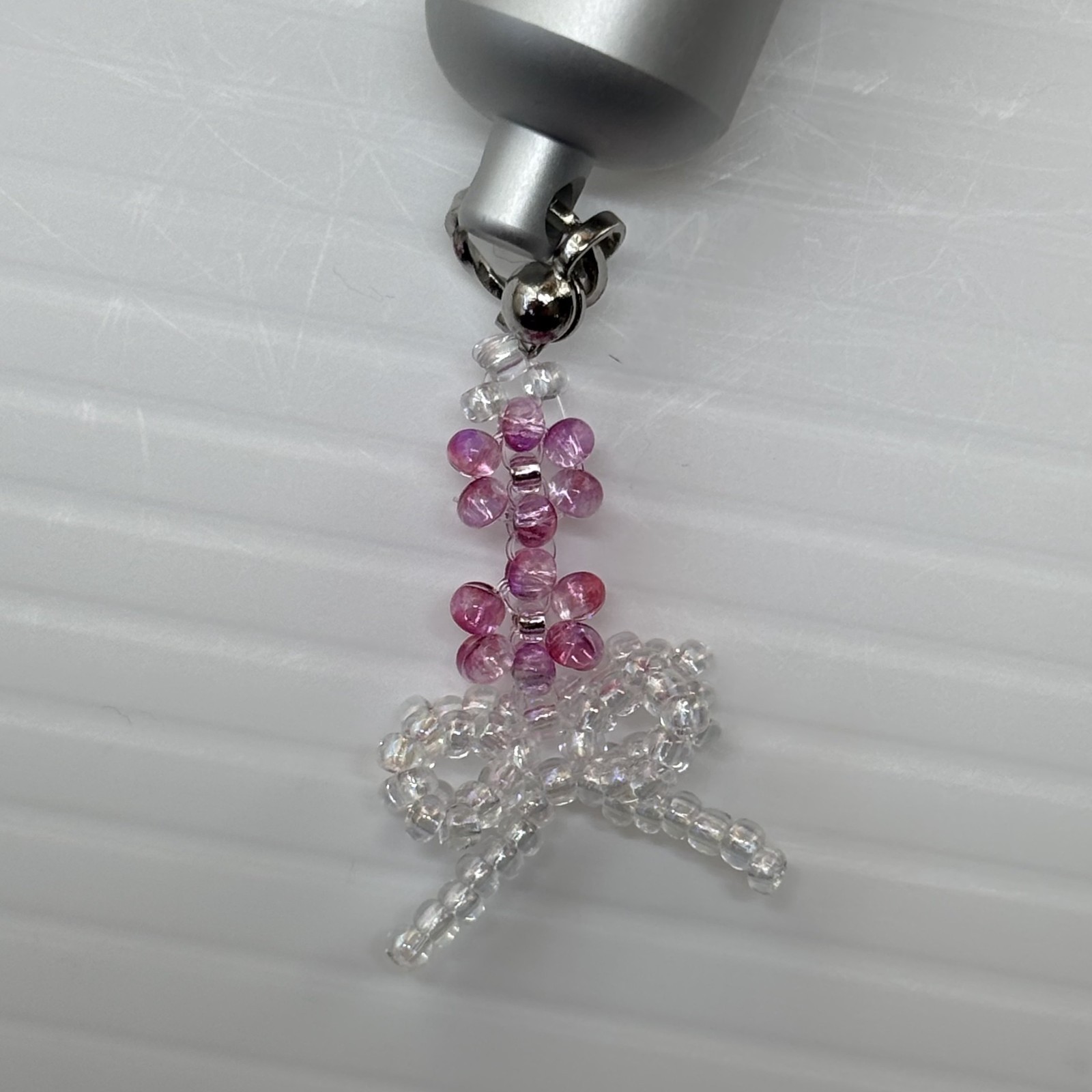Cremation Ashes Keychain – Cremation Keepsake(pink flowers and white ribbon)