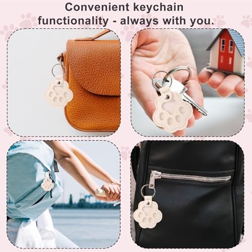 4pcs Pet Paw Print Leather Keychains, White PU Leather Dog & Cat Hair