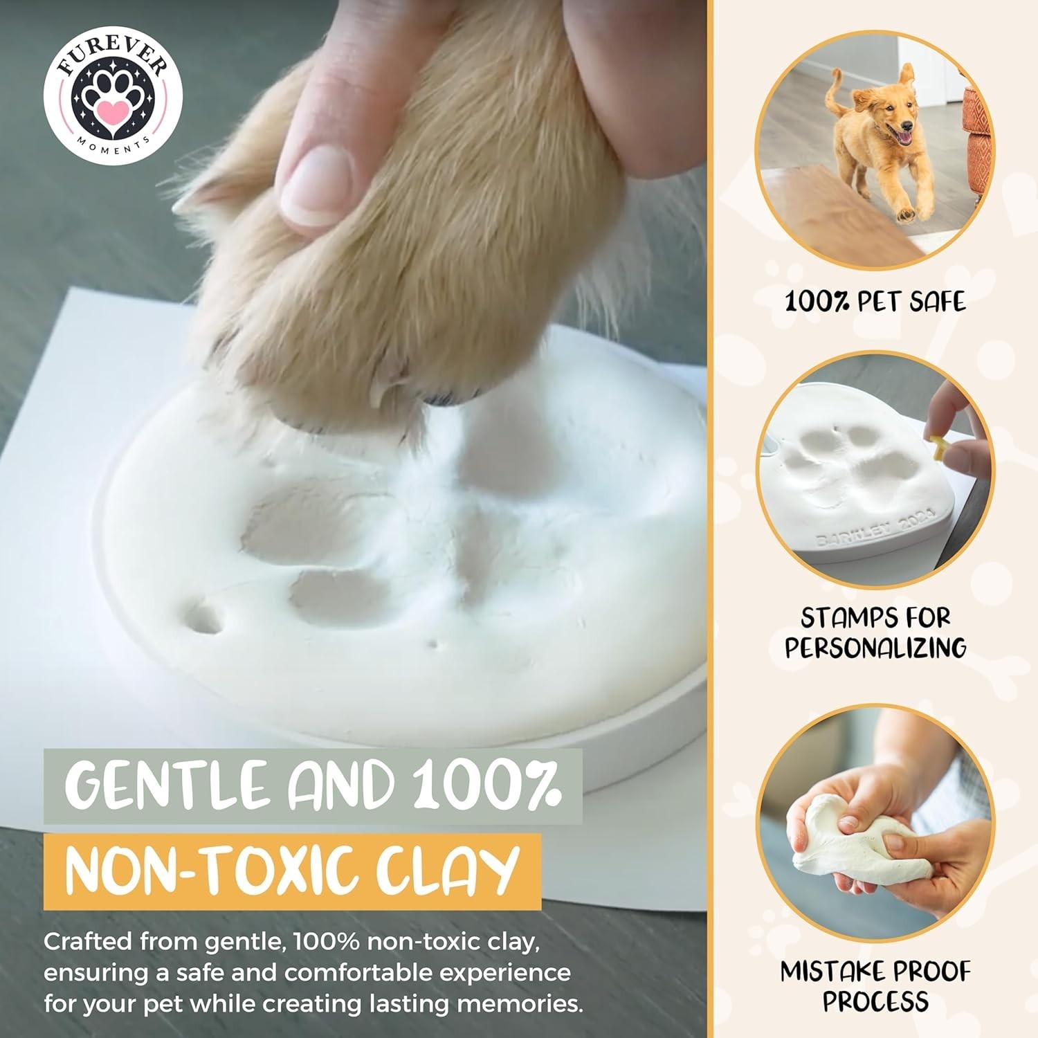Pet Paw Print Impression Kit Makes 2 Dog Keepsake Ornaments, Inkless Paw Prin…