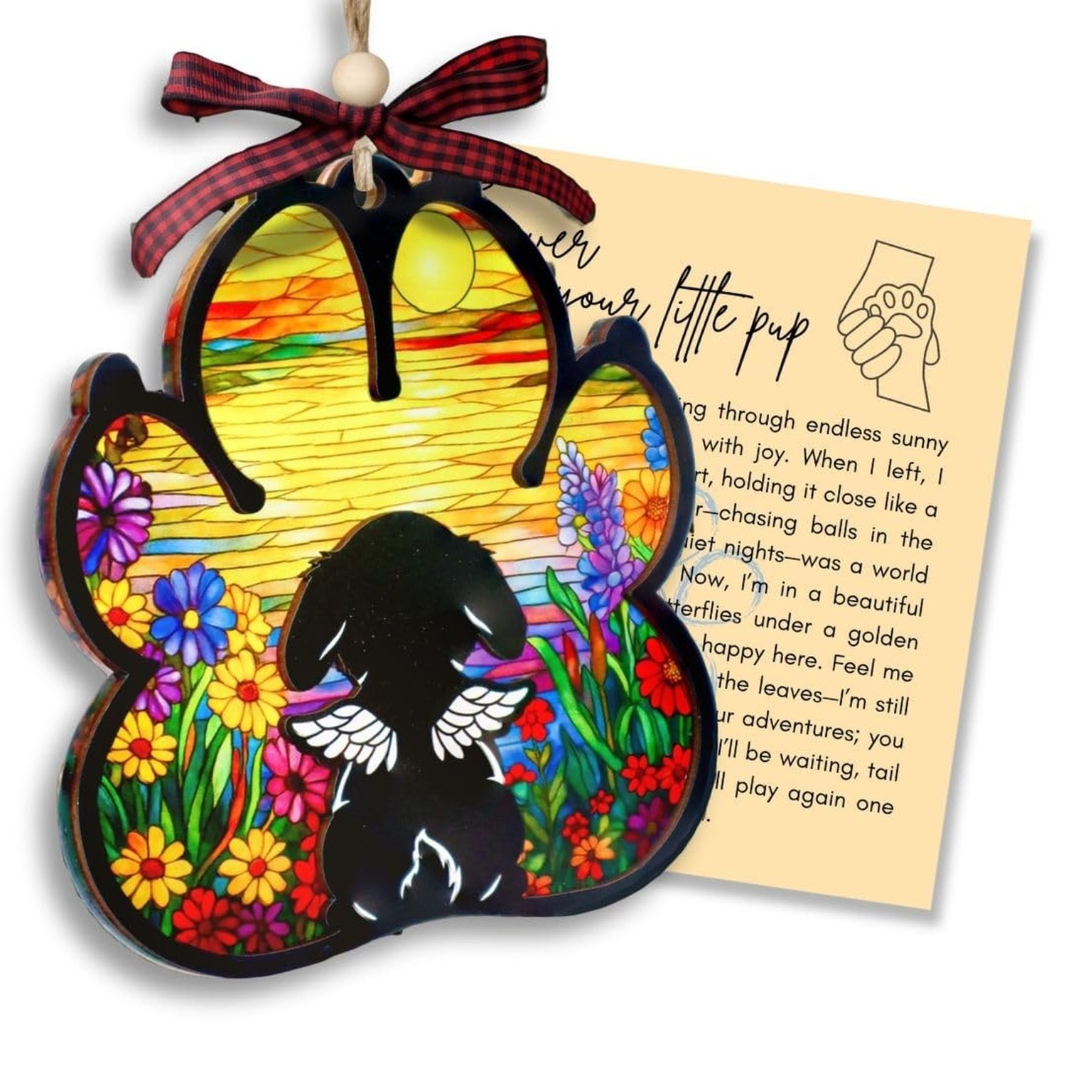 Dog Paw Memorial Ornament with Sympathy Card, Dog Memorial Suncatcher, Pet Re…