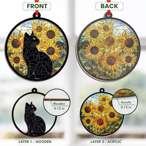 Christmas Black Cat Gifts for Women – Suncatcher Black – Sunflower Cat