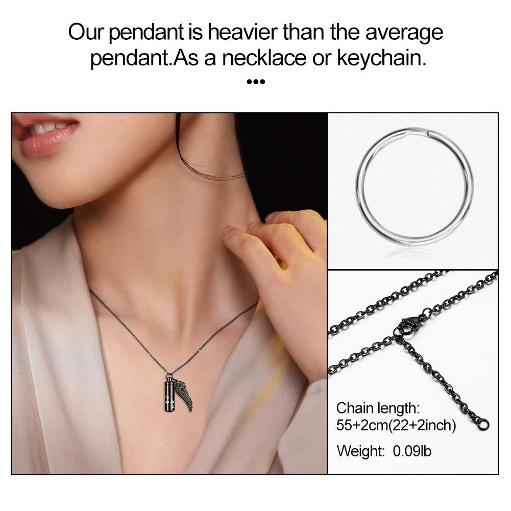 Cylinder Cremation Necklace for Pet Ashes Urn Necklace with Angel Wing Pet Paw A