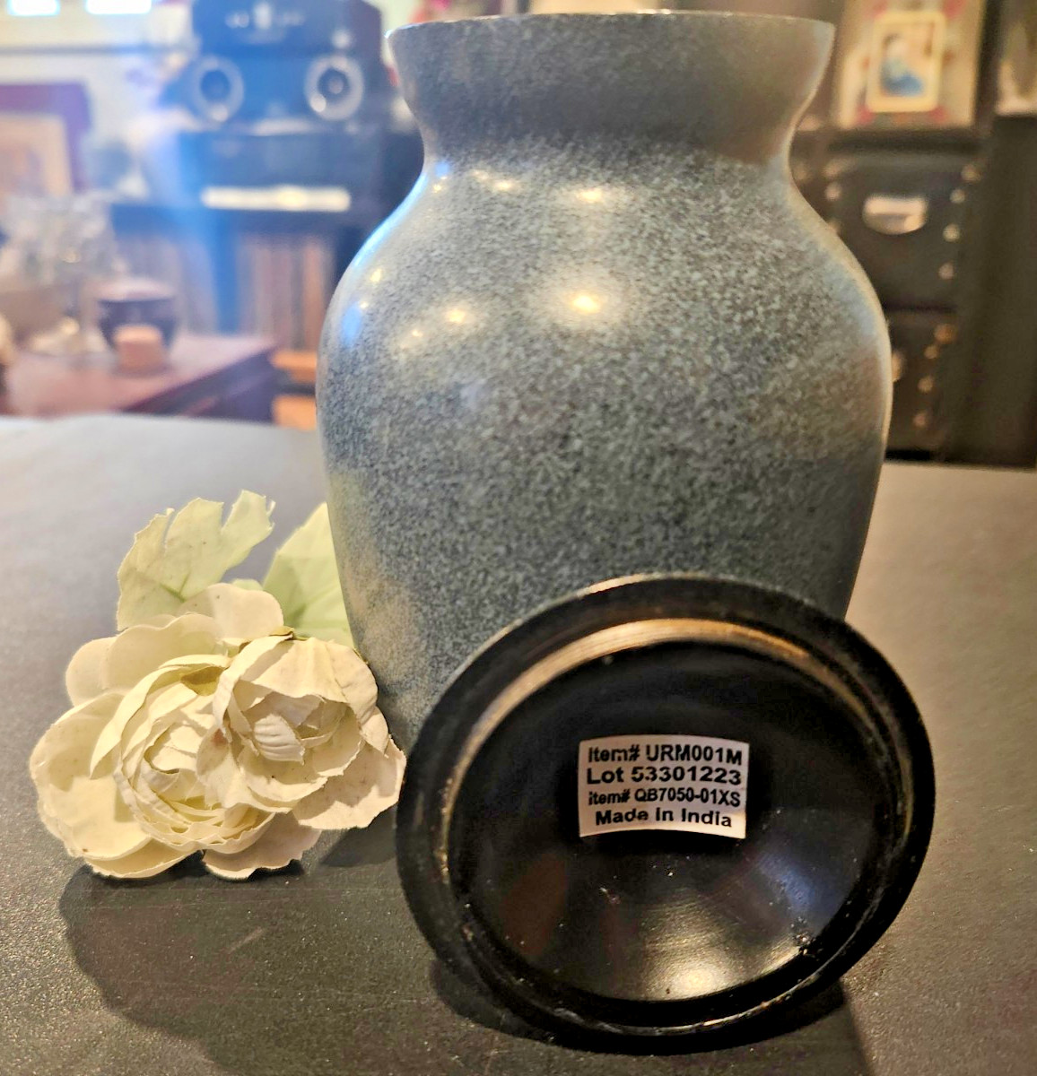 Brass Small Memorial Cremation Urn With Metal Lid For Pet Ashes Blue/Black MINT!
