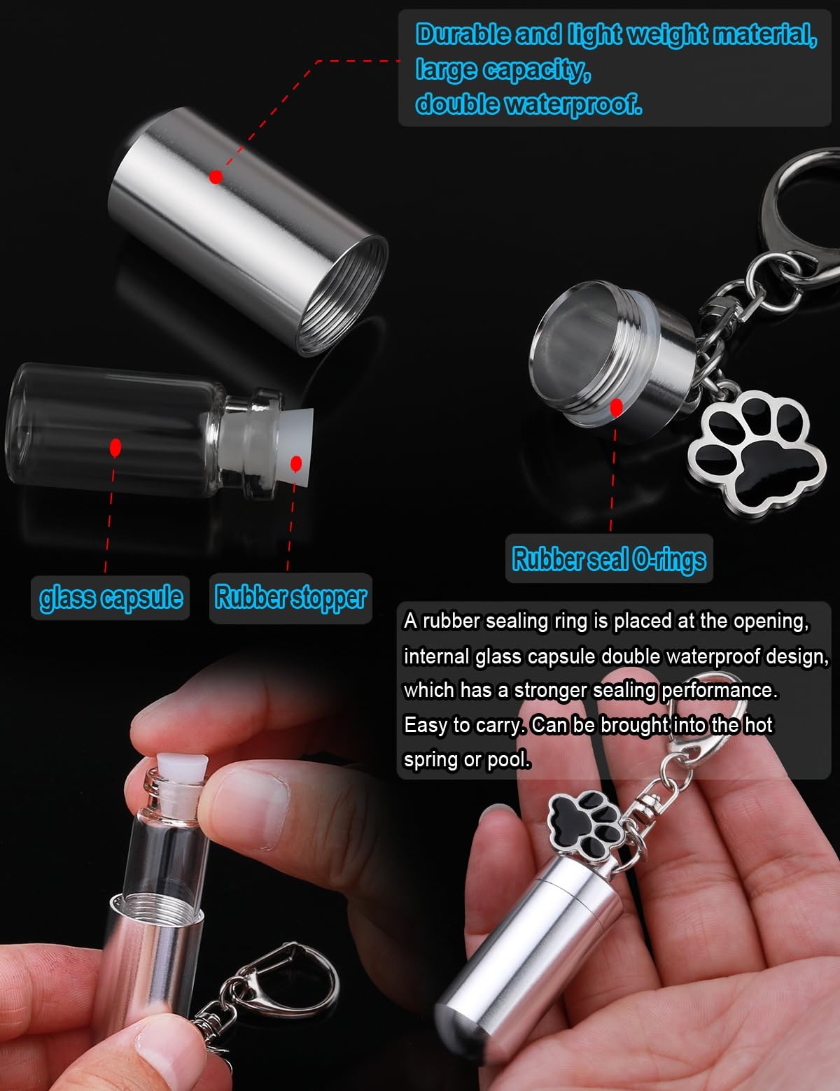 Waterproof Cremation Pet Urns Keychain for Dogs Ashes, Cylinder Cat Dog Urn f…