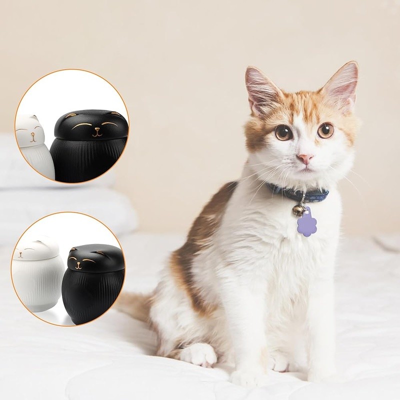 Mini Cat Urn Cute Smiling Kitten Design Ceramic Pet Ashes Memorial Keepsake New