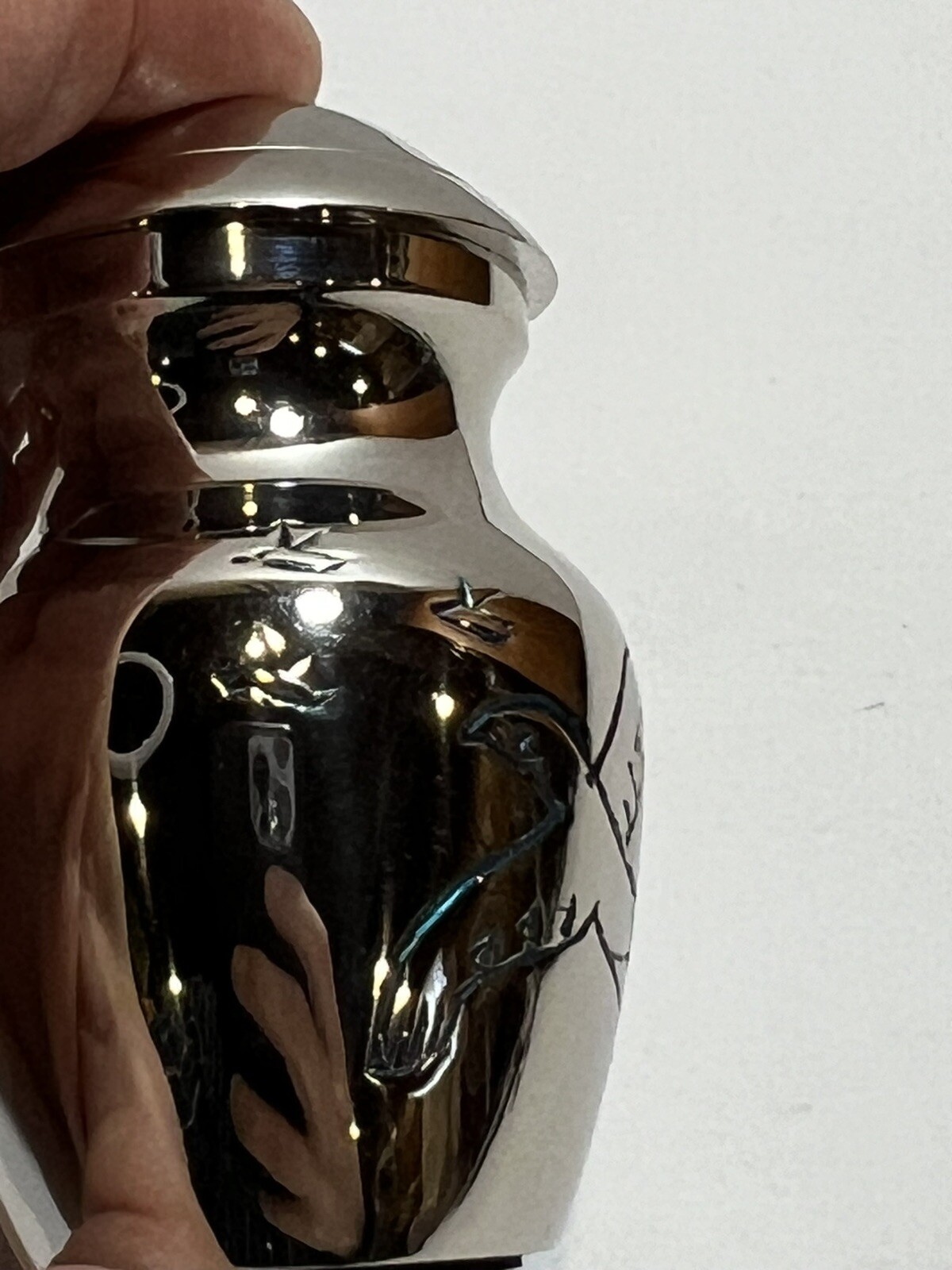Miniature Metal Silver Plated Urn for Pet Ashes Clean 3 Inches Tall