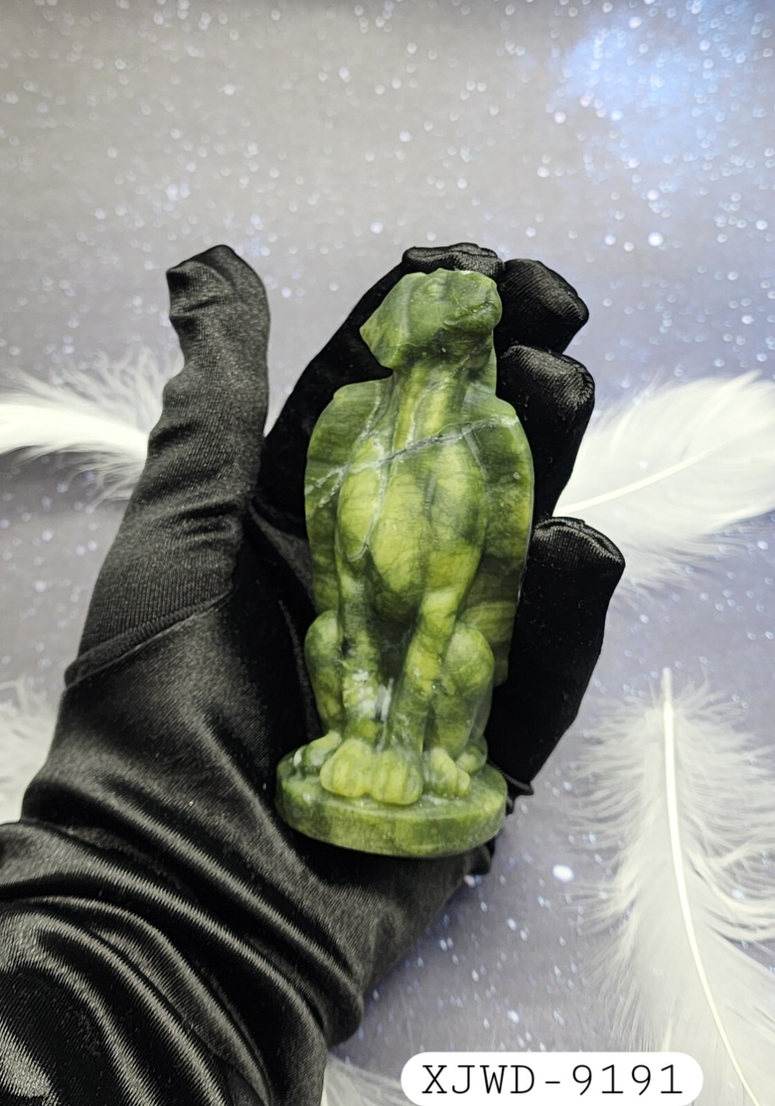 Xiuyan Jade Winged Angel Dog Pet Memorial, Pet Loss Gift, Gemstone Carving