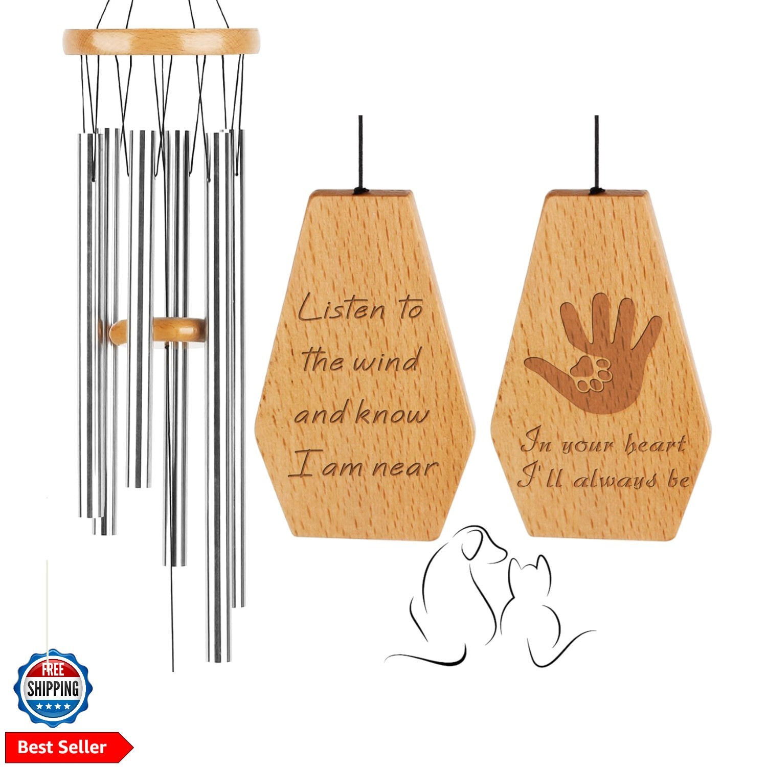 Dog Memorial Gifts Wind Chime, Cat Memorial Gift for Loss of Pet, Loss of Dog…