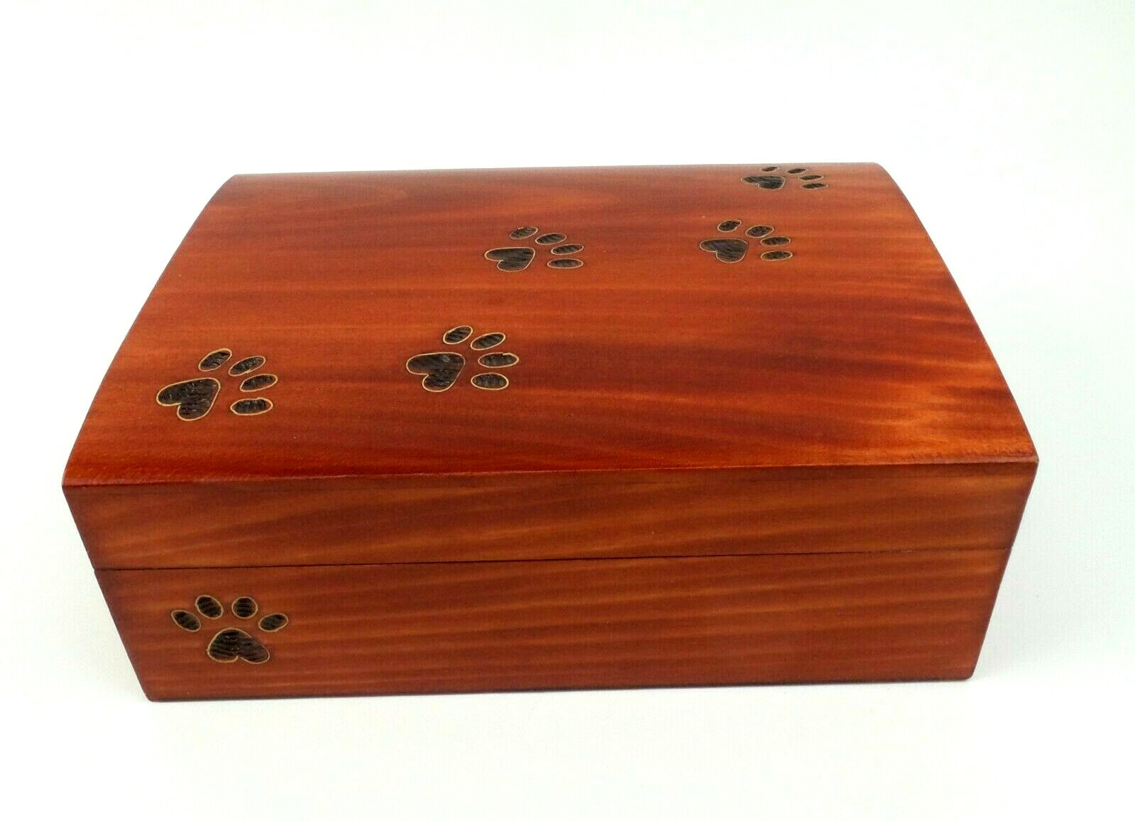Large Pet Cremation Urn Inlay Paw Print Wood Box Cat Dog Ashes Memorial Chest