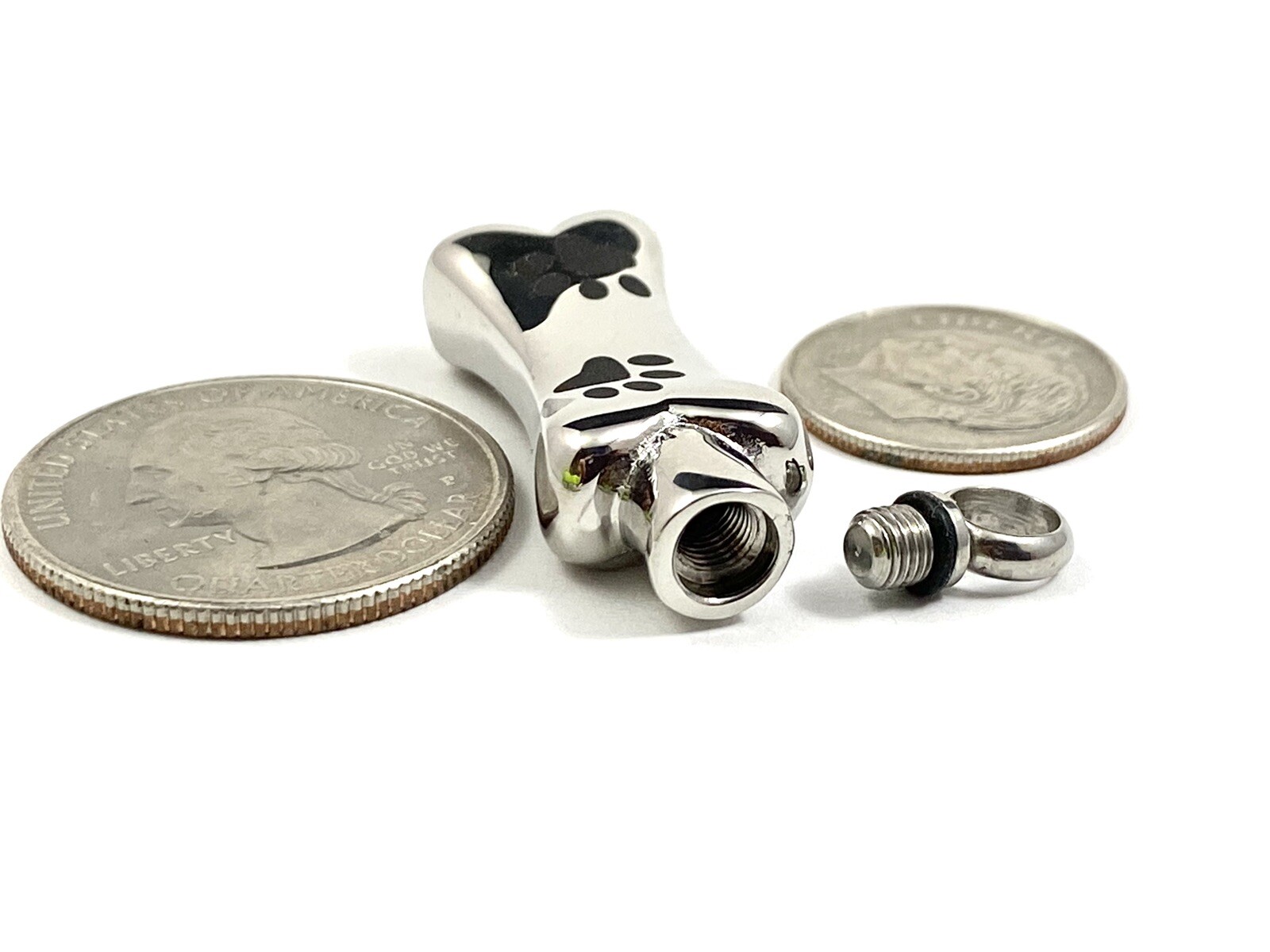Dog Cremation Pendant Urn Keychain 1″ Key Ring for Ashes Pet Bone Silver Gift